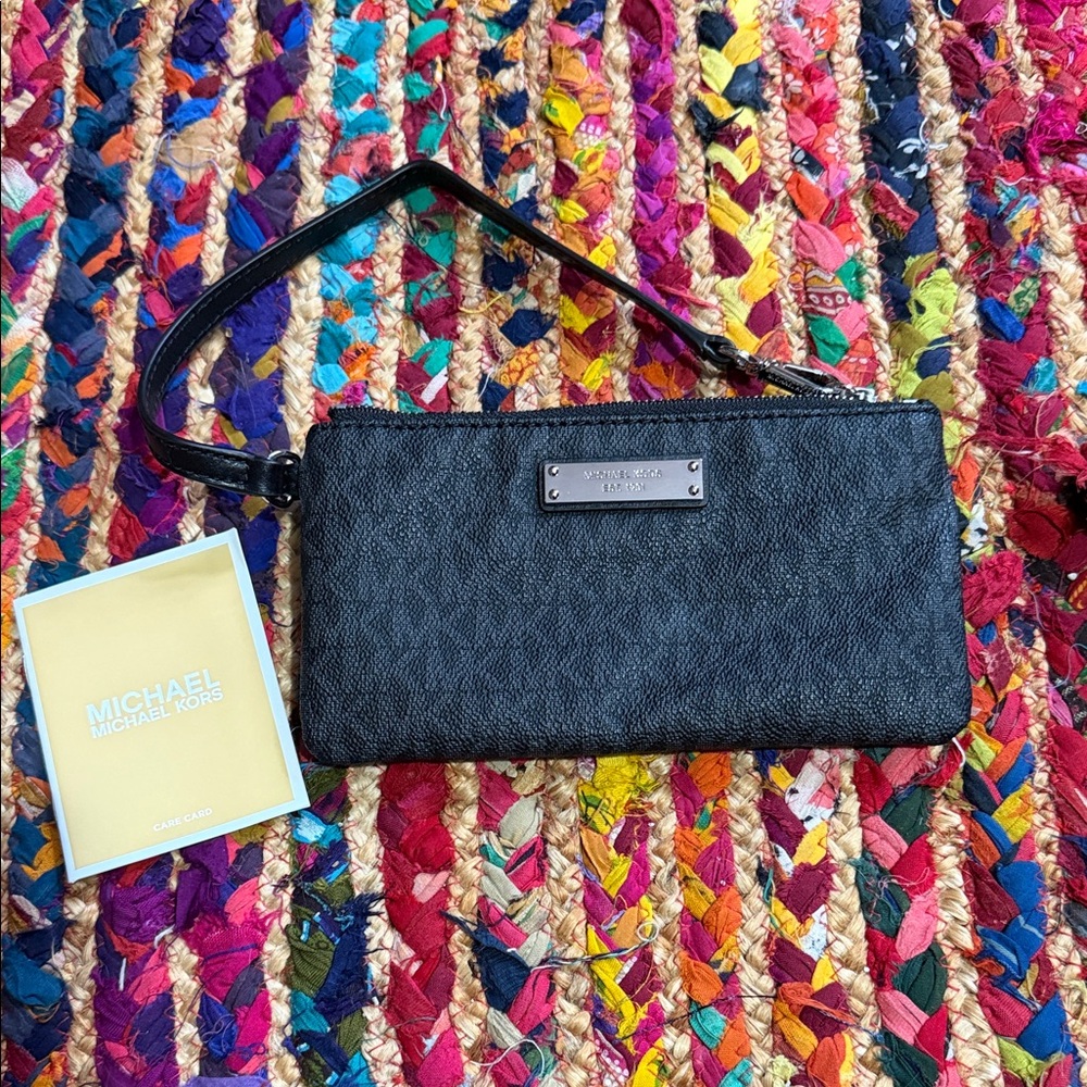 Michael Kors Black Signature Wristlet with Silver Plate